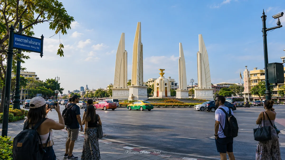 Travelers visiting Democracy Monument in Bangkok Old Town